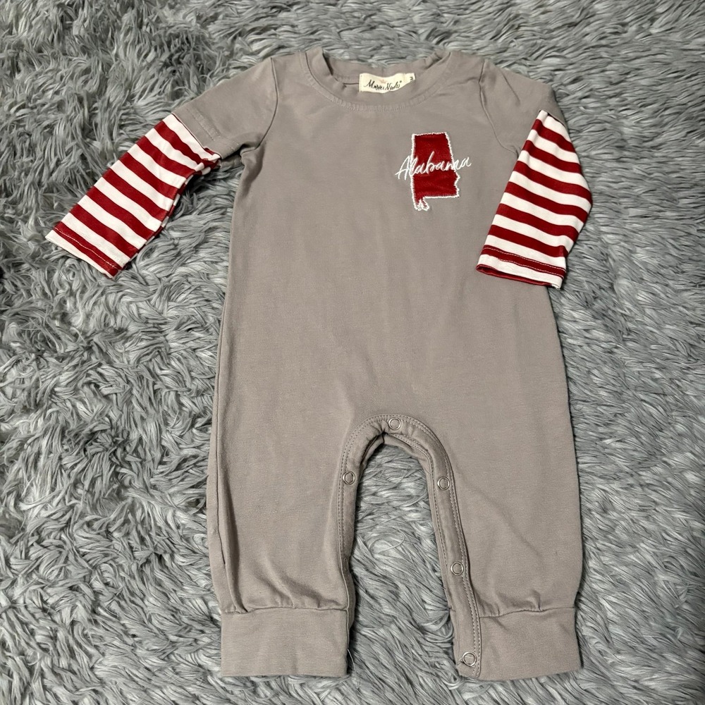 Marie Nicole Boutique Alabama Romper Gray Stripes Baby 3-6 Months Unisex